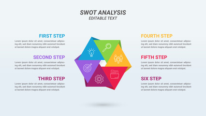 Hexagon Infographic Design Template with Six Options or Steps. Polygon Infographic with 6 Options for Presentations, Finance Reports, Web Design, and Yearly Reports.
