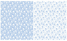 Cute Hand Drawn Floral Vector Patterns. Simple Tulips Isolated On A White And Light Blue Background. Infantile Style Floral Print Ideal For Wrapping Paper, Fabric. Lovely Abstract Garden Print.