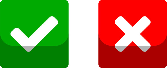 Poster - yes and no or right and wrong or approved and declined icons with check mark and x signs with 3d sha