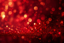 Red Glitter Background, Glowing Red Blur For Christmas Or Festive Texture. Generative AI
