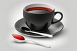 © 2rogan - Objects, including a cup of black tea and a spoon, are displayed on a white background. Generative AI