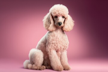 The Poodle Dog in a Pretty Pink Background Generative AI