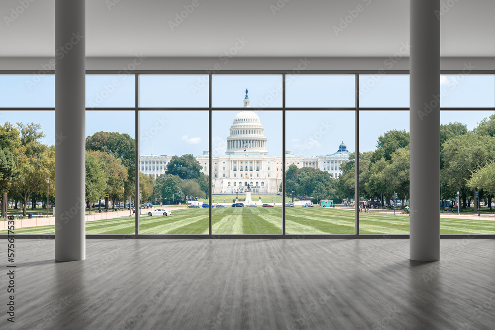 Empty room Interior View to Capitol Dome Cityscape Washington City ...