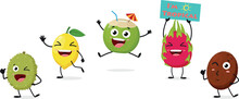 Cute Tropical Fruits Cartoon Characters