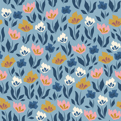 Wall Mural - Trendy tulip seamless pattern. Vector illustration.