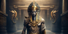 Intricately Adorned Egyptian Pharaoh With Gold Jewelry  Generative AI