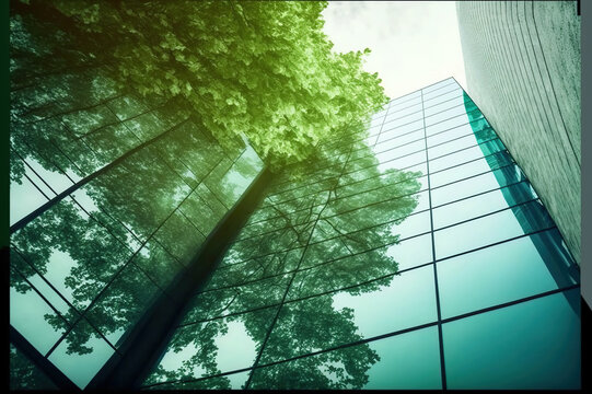 environmental friendly and sustainable office building in the modern city . sublime generative ai im