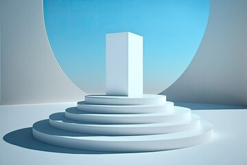 Poster - Winner's podium mockup with blue sky background,,. Generative AI