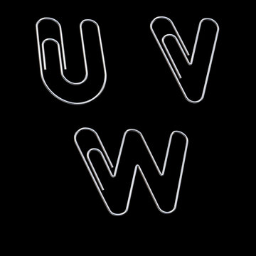 Metal paper clip alphabet - letters U-W