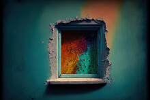 A Colorful Journey: Orange And Light Blue Colors Coming Together On Window Glass On The Side Of A Building