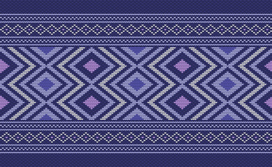 Wall Mural - Sweater knitting pattern, Vector ethnic embroidery oriental background, Knitted retro jacquard style, Purple pattern square native, Design for textile, fabric, carpet, rug, fibres