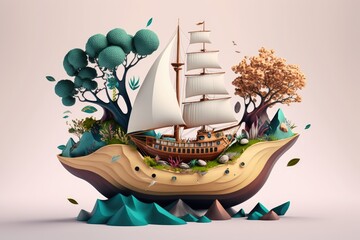 Wall Mural - Ship based stage for showcasing wares. Elevated status of nature, rest, and wellness. Generative AI