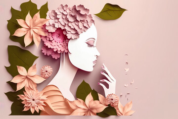 Wall Mural - Paper art , Happy women's day 8 march with women of different frame of flower , women's day specials offer sale wording isolate , Generate Ai