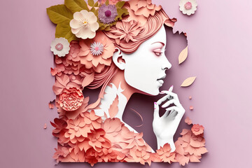 Wall Mural - Paper art , Happy women's day 8 march with women of different frame of flower , women's day specials offer sale wording isolate , Create With Generative Ai