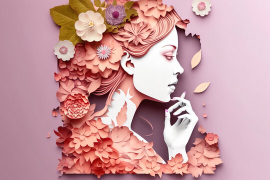 paper art , happy women's day 8 march with women of different frame of flower , women's day specials