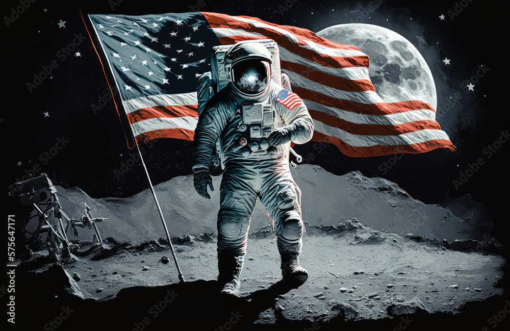 Astronaut on the Moon and raised an American flag - Generative AI Stock ...