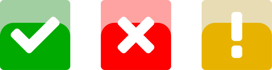 Poster - green yes or ok red no or declined yellow problem or warning flat icon set with check mark x cross a