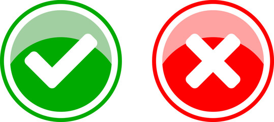 Poster - yes and no or right and wrong or approved and declined icons with check mark and x signs with 3d shi
