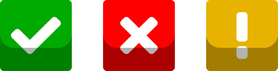 Poster - green yes or ok red no or declined yellow problem or warning flat icon set with check mark x cross a