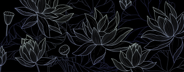 Wall Mural - botanical line bakground with flowers and leaves. floral foliage for wedding invitation, wall art or