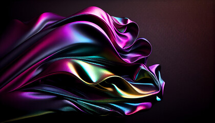 abstract color wave silk or satin fabric on black background