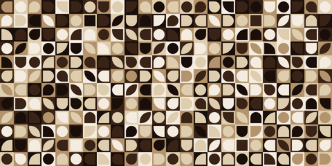 Poster - Coffee tiles with geometric shapes. Brown squares with simple shapes. For print and interior. Seamless and vector.