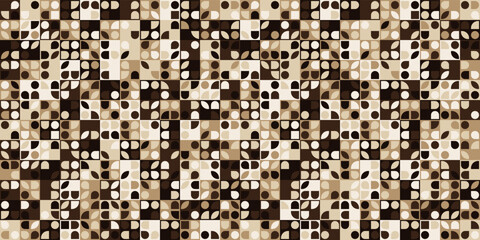 Poster - Coffee house tiles with geometric shapes. Brown tiles with simple shapes. For print and interior. Seamless and vector.