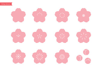 11個の桜の花とつぼみのアイコンのセット- ピンク色･さくら色 - 春の花･日本のイメージ素材