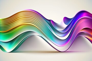 Wall Mural - Colorful iridescent wavy line on white background. Holographic abstract gradient fluid background.