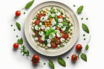 Sticker - Cherry tomatoes, feta cheese, and fresh parsley top this healthy and refreshing white bean salad. Veggie and vegan fare that's good for you. Generative AI