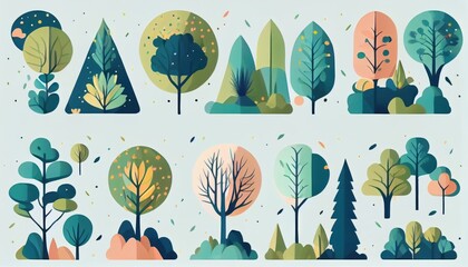 Set of trees and shrubs. collection of natural design elements trees with leaves. generative ai