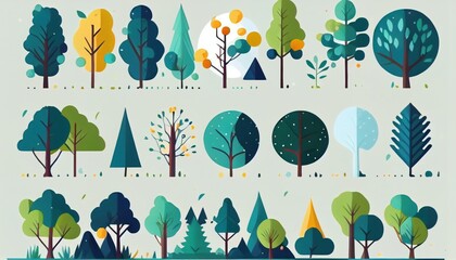 Set of trees and shrubs. collection of natural design elements trees with leaves. generative ai