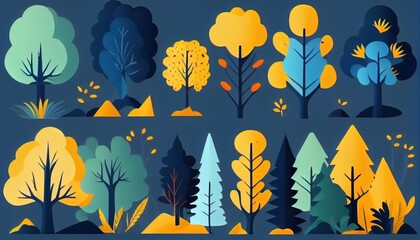 Set of trees and shrubs. collection of natural design elements trees with leaves. generative ai