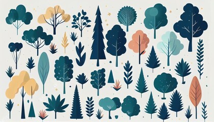 set of trees and shrubs. collection of natural design elements trees with leaves. generative ai