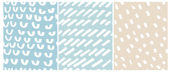 abstract hand drawn geometric vector patterns. white spots, lines and arcs isolated on a pastel blue
