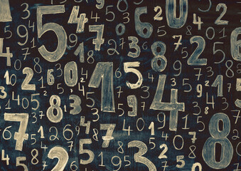 Poster - Colorful wooden numbers background. Numbers texture abstraction. Global economy crisis concept.