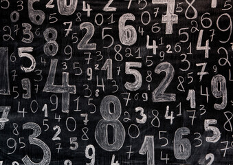 Poster - Colorful wooden numbers background. Numbers texture abstraction. Global economy crisis concept.