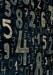 Poster - Colorful wooden numbers background. Numbers texture abstraction. Global economy crisis concept.