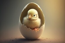 Sweet Chick Freshly Hatched From Easter Egg As A Digital Illustration (Generative AI)