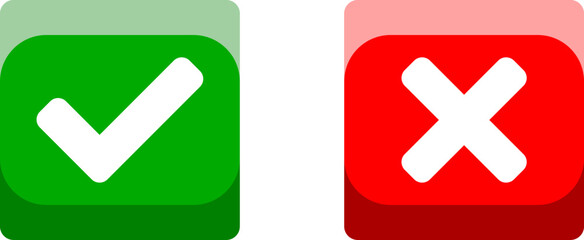 Poster - yes and no or right and wrong or approved and declined icons with check mark and x signs with 3d shi