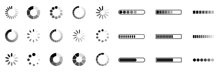 Poster - Set loading bar icons. Progress bar loading signs. Collection loading status bar in different design. Download progress icons – vector