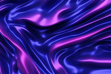 Poster - Waves of liquid metal. Purple-blue smooth curves. Shiny abstract 3d render