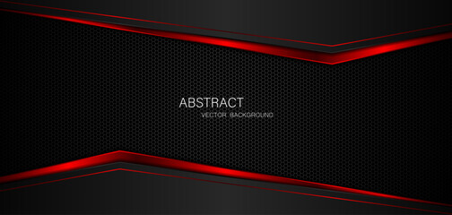 Aufkleber - Abstract black and red polygon with red glow lines on dark steel mesh background with free space for design. modern technology innovation concept background
