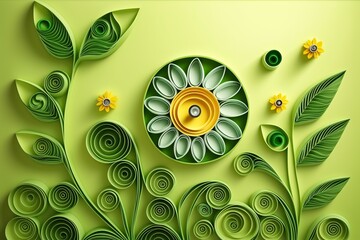 Wall Mural - Green energy paper quilling, concept of Renewable Resources, created with Generative AI technology