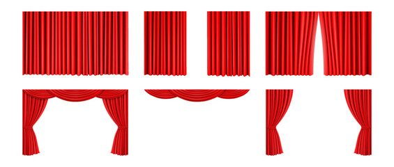 luxury red silk velvet curtains and draperies and pelmet for window or theater stage decoration. int