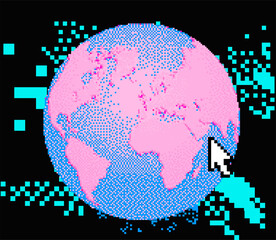 Aufkleber - The 3D Earth Globe World geography sphere map model in pixel art style.