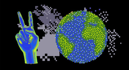 Aufkleber - The 3D Earth Globe World geography sphere map model in pixel art style.