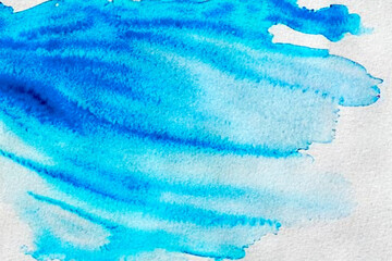 Wall Mural - watercolor brush texture background. blue color blotch paint stain splash water pattern on white pap