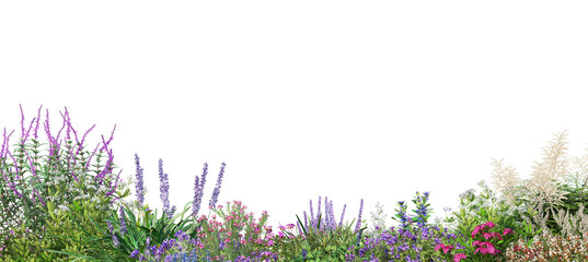 Sticker - A small garden with flowers and shrubs. On a transparent background