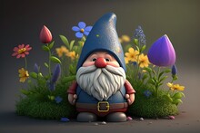 Cute Cartoon Gnome In A Garden (Created With Generative AI)